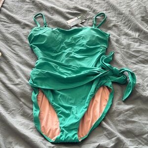 Hermoza Teal One-Piece Swimsuit with Side Tie Detail